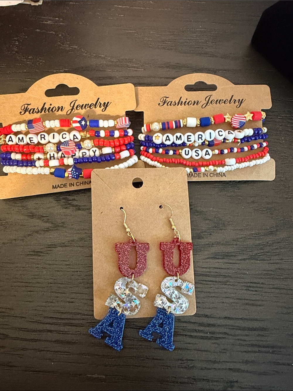 Fashion Jewelry Red, White & Blue Beaded Bracelet Set